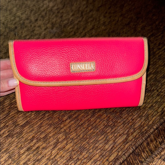 Consuela Pink and Tan Wallet with Tri-Fold Design